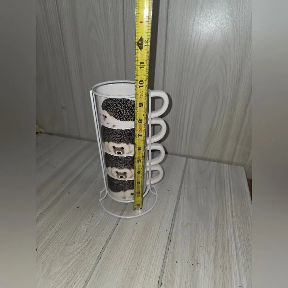 DEI Stackable Hedgehog Coffee Mugs With Stand Cute Animal Set Of 4